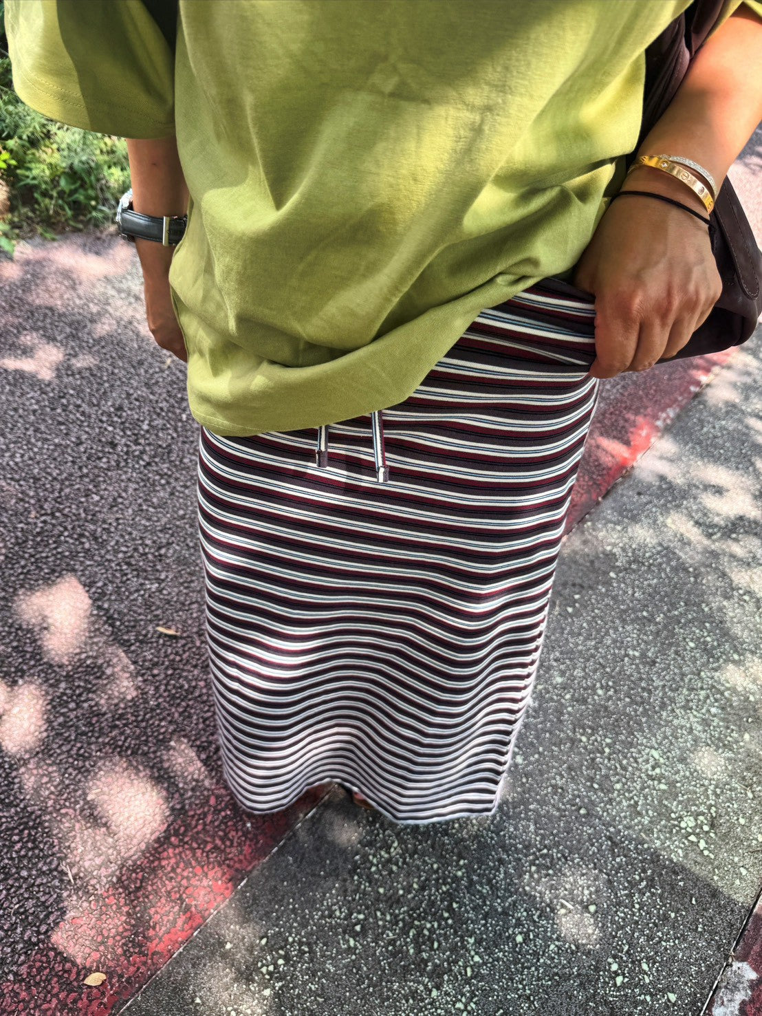 Retro Multi Border Long Skirt
