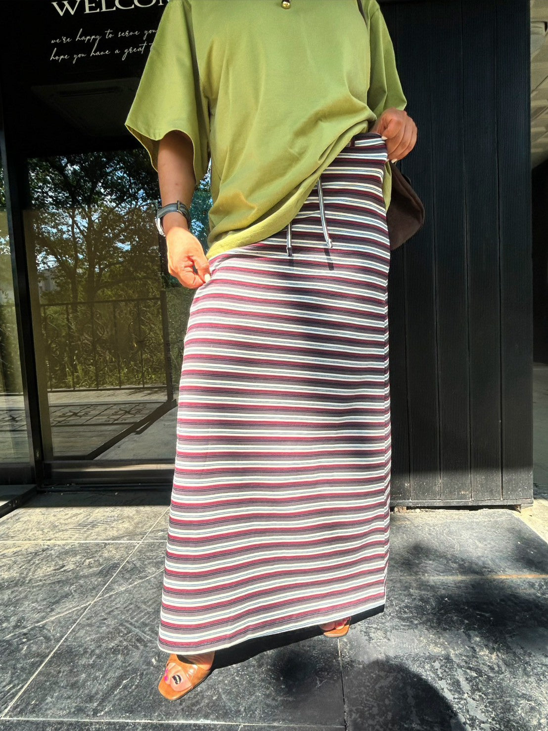 Retro Multi Border Long Skirt