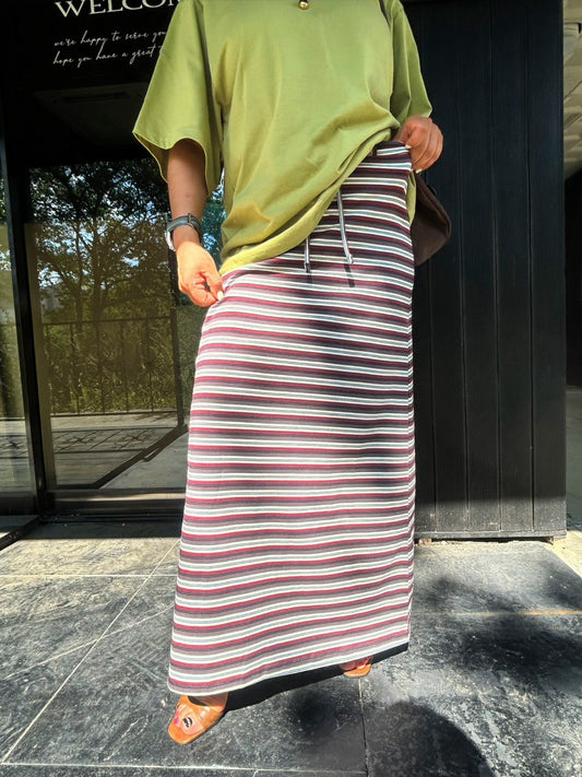 Retro Multi Border Long Skirt