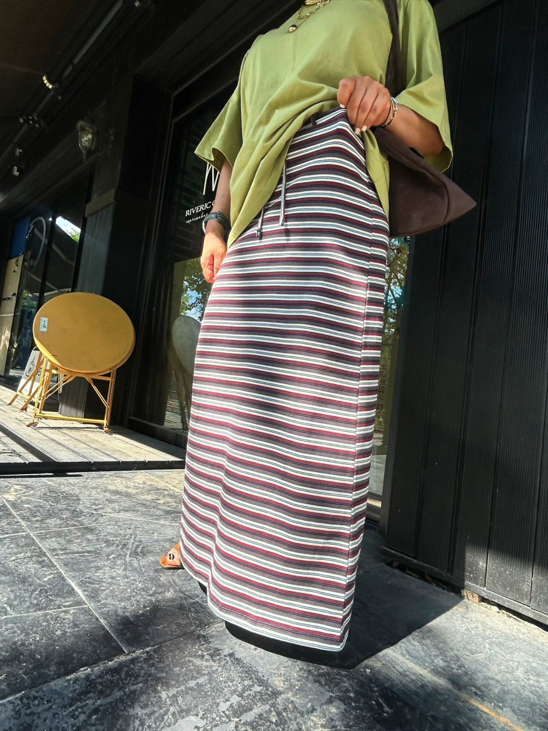Retro Multi Border Long Skirt