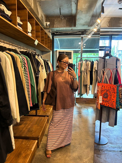 Retro Multi Border Long Skirt