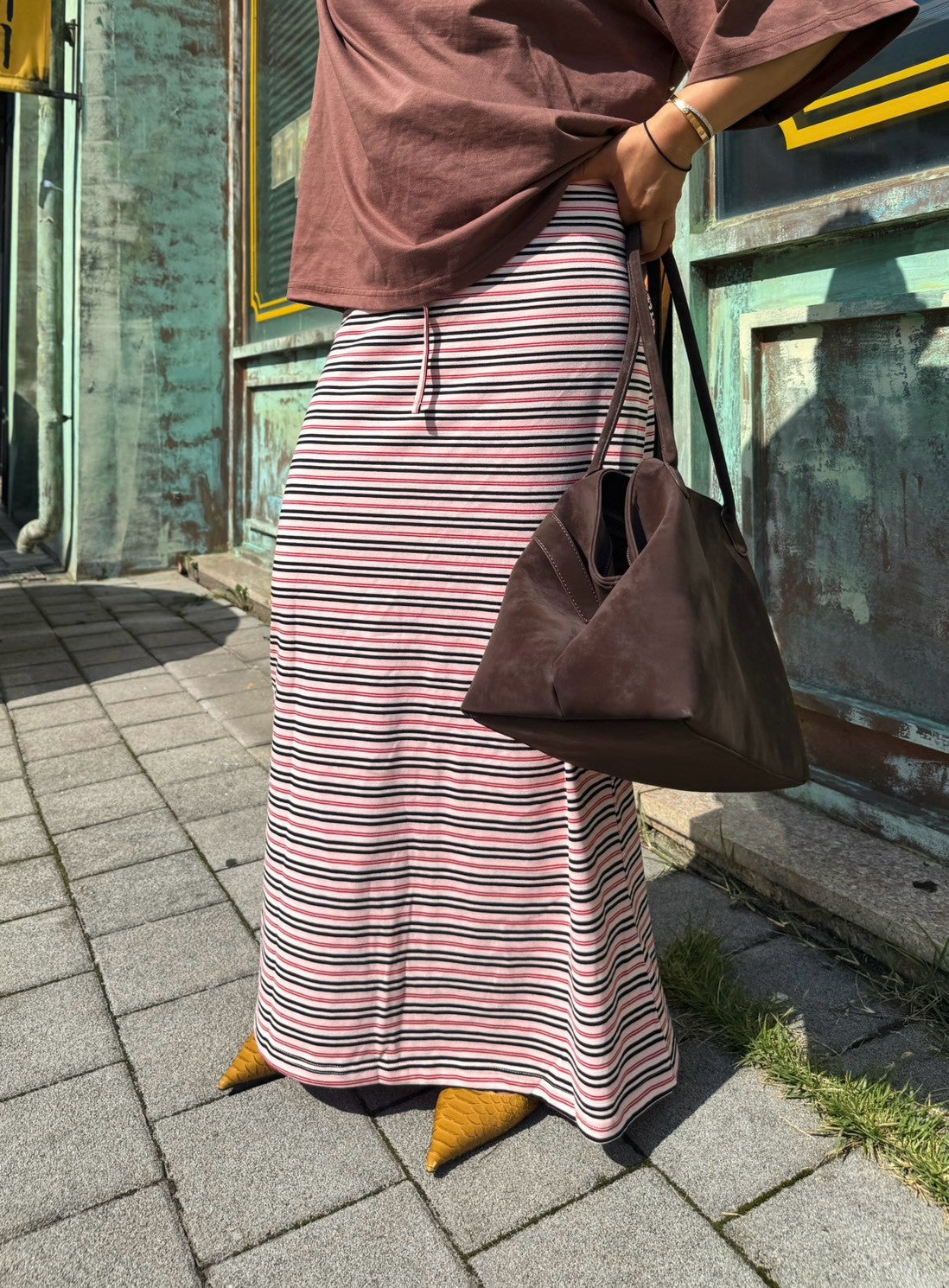 Retro Multi Border Long Skirt