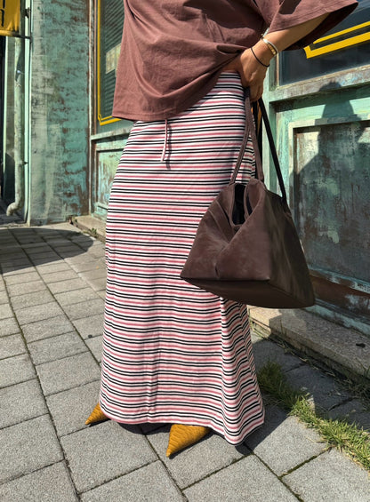 Retro Multi Border Long Skirt